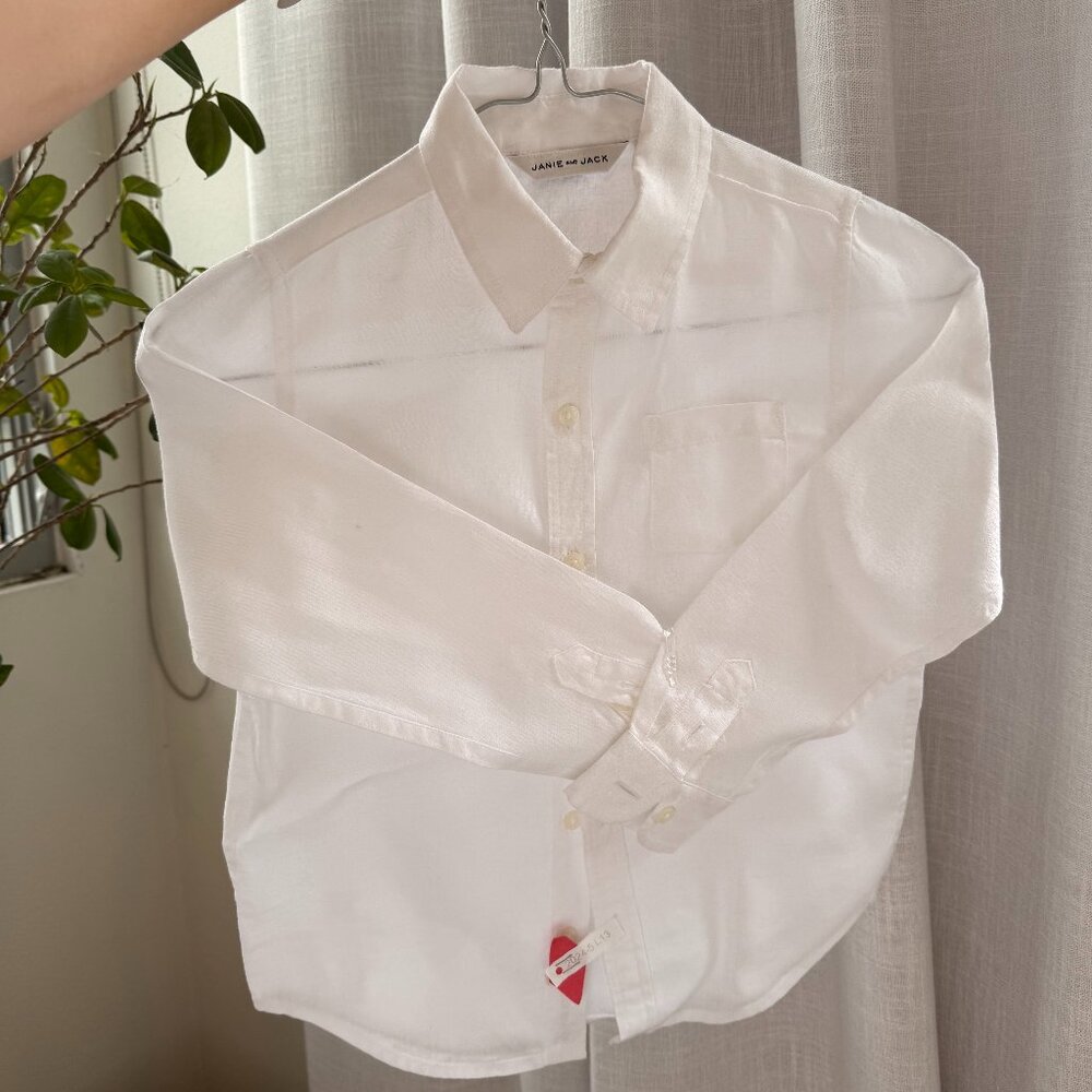 🤍 Janie & Jack White Linen Button-Up Shirt - Size 5 🤍